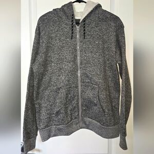 Warm Grey With Black Speckles Zip Up Hoodie With Sherpa Lined Hood